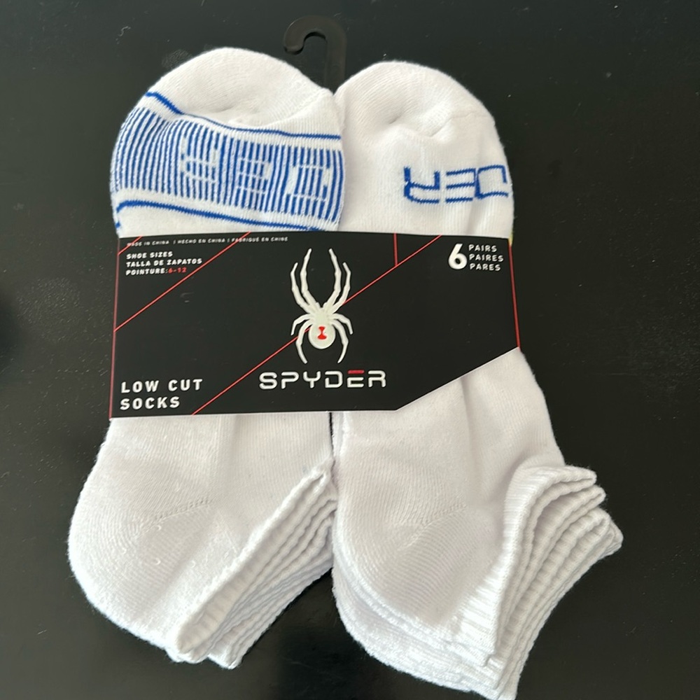 NWT Spyder Men's Low Cut Athletic Socks 6-Pack White Blue Size 6-12